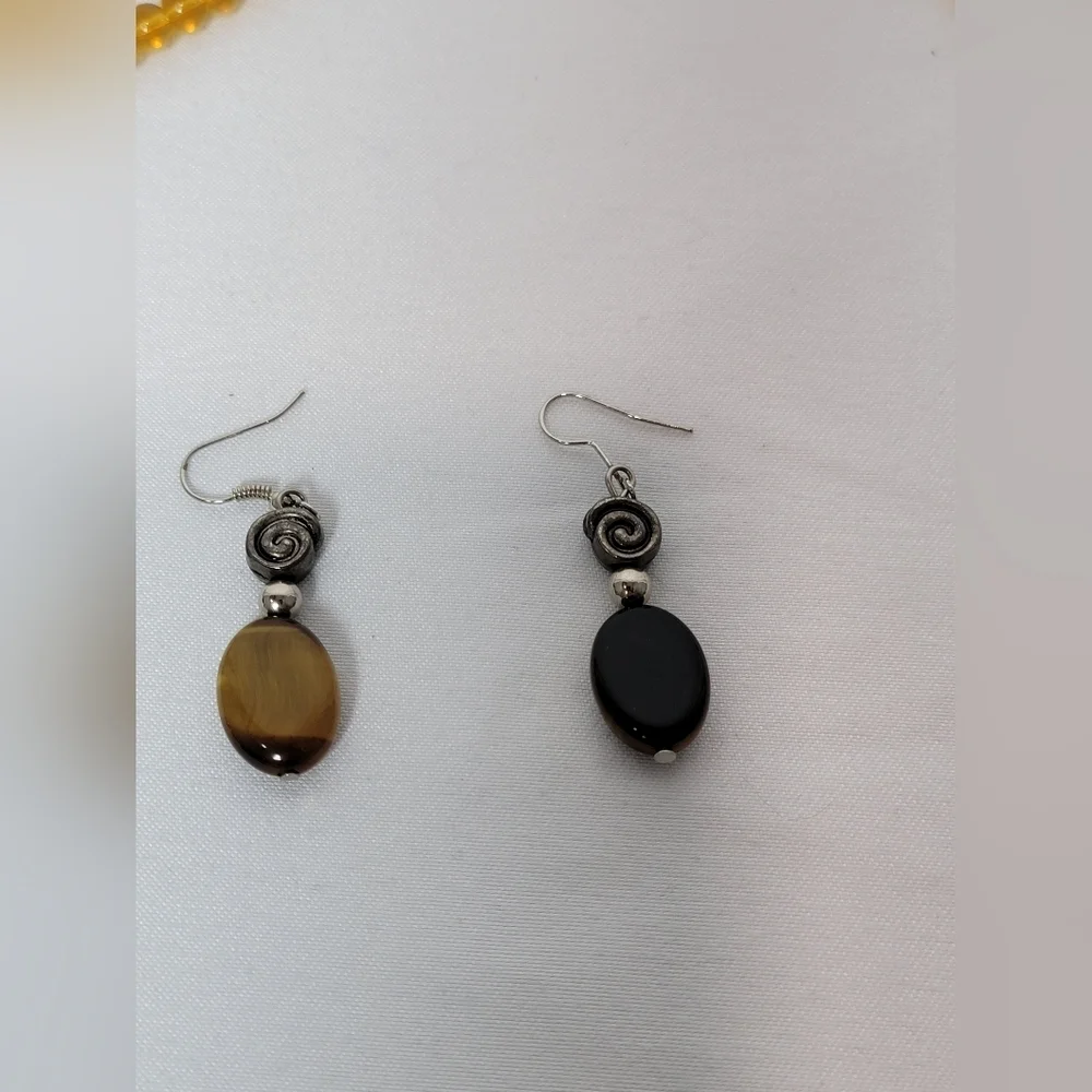Tutquoise, Amber&Tigers Eye Gemstone Necklace & Earrings